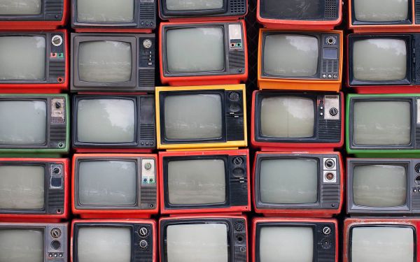 Stack of retro televisions